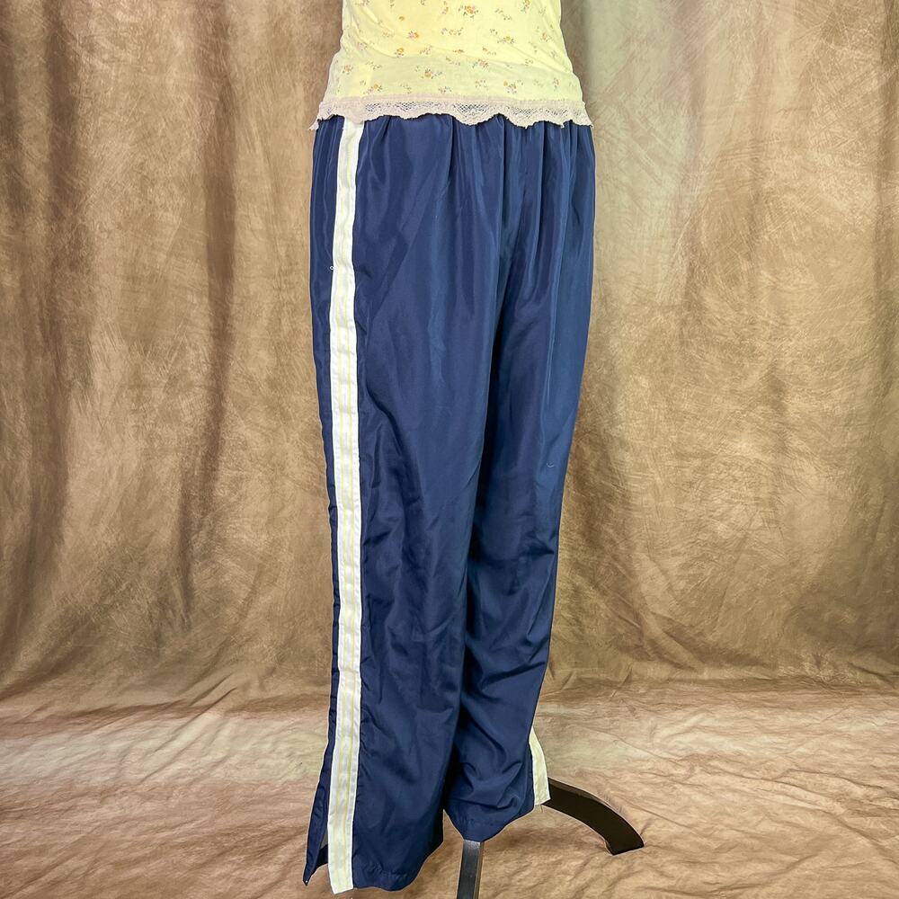 Vintage Skater Streetwear Windbreaker Pants 90s Side Stripe Pants Navy Sporty